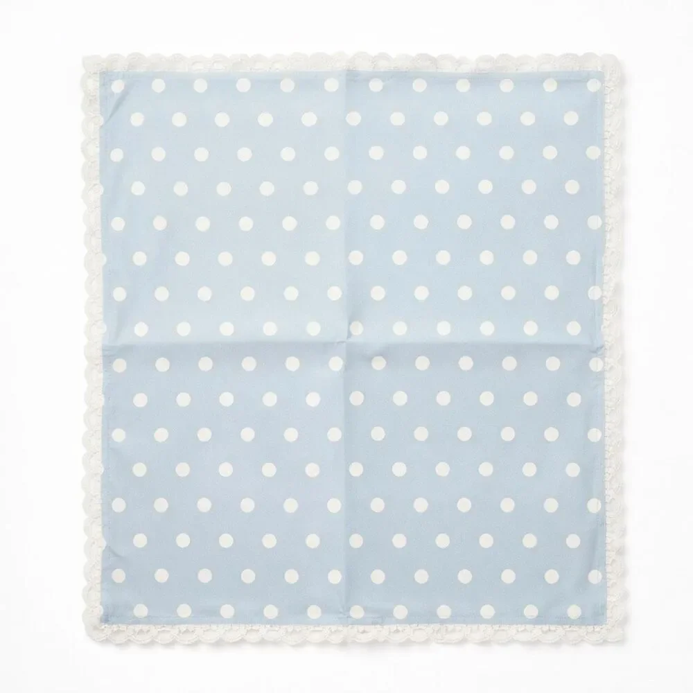 For Love & Lemons Polka Dot Scarf Blue Lace Trim Silk Head Neck Square UO New